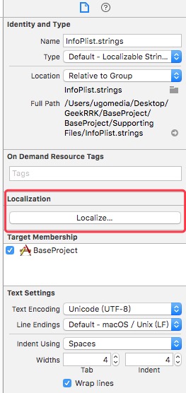 Localize in the File inspector